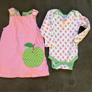 Boden Pink and Green Apple Print Baby Outfit